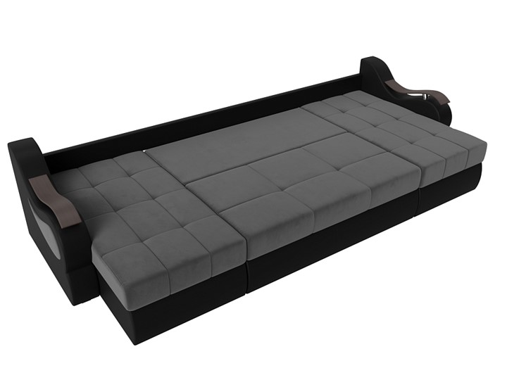 П-образный диван Меркурий П, Серый\Черный (Велюр\Экокожа) в Магадане - изображение 1