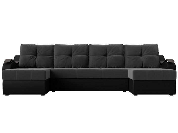 П-образный диван Меркурий П, Серый\Черный (Велюр\Экокожа) в Магадане - изображение 2