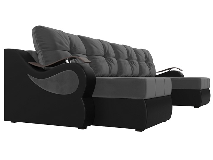 П-образный диван Меркурий П, Серый\Черный (Велюр\Экокожа) в Магадане - изображение 3