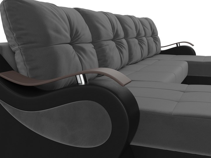 П-образный диван Меркурий П, Серый\Черный (Велюр\Экокожа) в Магадане - изображение 4
