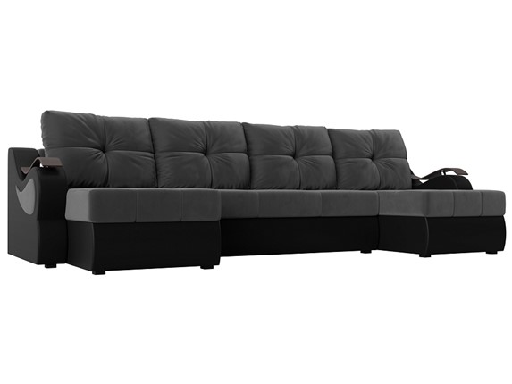 П-образный диван Меркурий П, Серый\Черный (Велюр\Экокожа) в Магадане - изображение