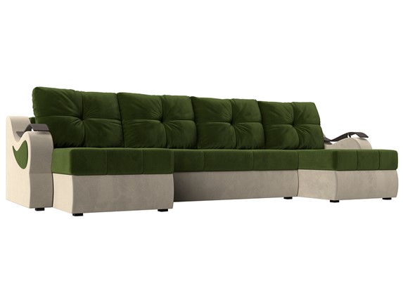 П-образный диван Меркурий П, Зеленый/бежевый (вельвет) в Магадане - изображение