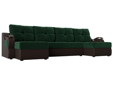 П-образный диван Меркурий П, Зеленый\Коричневый (Велюр\Экокожа) в Магадане