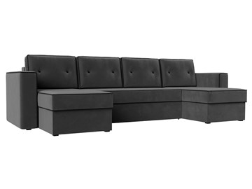 Большой П-образный диван Принстон, Серый\Черный (Велюр) боннель в Магадане
