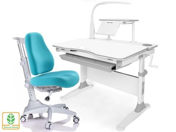 Растущая парта + стул Mealux EVO Evo-30 G (арт. Evo-30 G + Y-528 KBL)/(стол+полка+кресло+чехол+лампа)/белая столешница (дерево), цвет пластика серый в Магадане - предосмотр