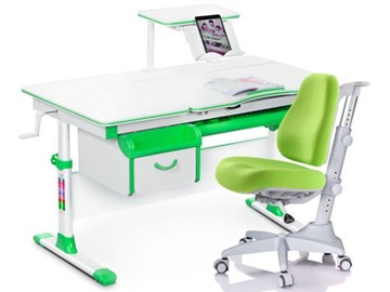 Комплект растущая парта + стул Mealux EVO Evo-40 Z (арт. Evo-40 Z + Y-528 KZ) / (стол+полка+кресло+чехол)/ белая столешница / цвет пластика зеленый в Магадане