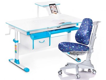 Комплект растущая парта + стул Mealux Mealux EVO Evo-40 BL (арт. Evo-40 BL + Y-528 F) / (стол+полка+кресло) / белая столешница / цвет пластика голубой в Магадане - предосмотр