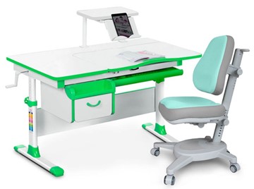 Комплект растущая парта + стул Mealux EVO Evo-40 Z (арт. Evo-40 Z + Y-110 TG) / (стол+полка+кресло) / белый, зеленый, серый в Магадане