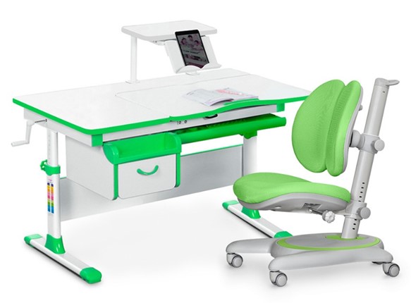 Комплект растущая парта + стул Mealux EVO Evo-40 Z (арт. Evo-40 Z + Y-115 KZ) / (стол+полка+кресло+чехол), белый, зеленый в Магадане - изображение