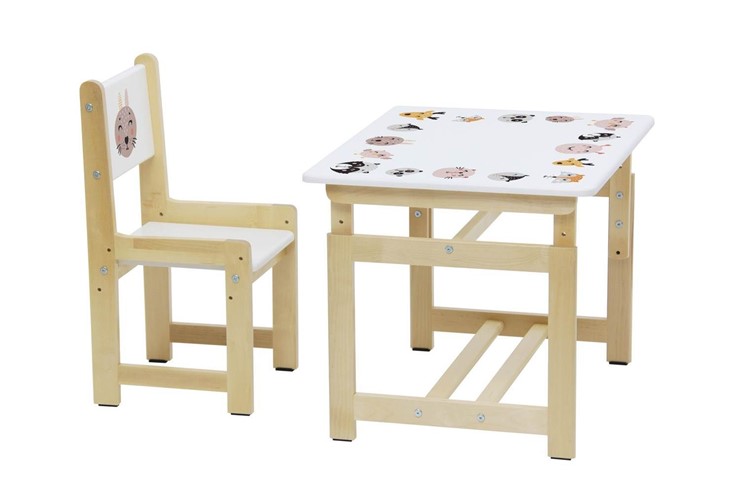 Комплект растущей детской мебели Polini kids Eco 400 SM, Лесная сказка, 68х55 см белый-натуральный в Магадане - изображение 4