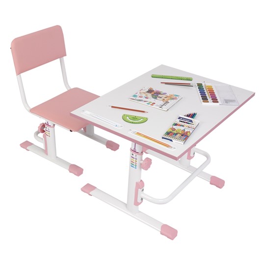 Растущий комплект мебели POLINI Kids Растущая парта-трансформер М1 и стул регулируемый L Белый-розовый в Магадане - изображение 1