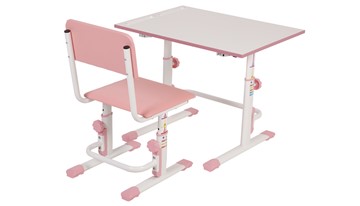 Растущий комплект мебели POLINI Kids Растущая парта-трансформер М1 и стул регулируемый L Белый-розовый в Магадане - предосмотр 2