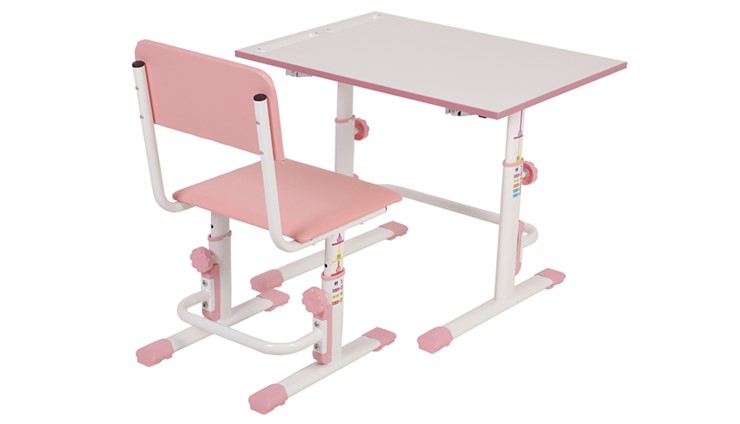 Растущий комплект мебели POLINI Kids Растущая парта-трансформер М1 и стул регулируемый L Белый-розовый в Магадане - изображение 2