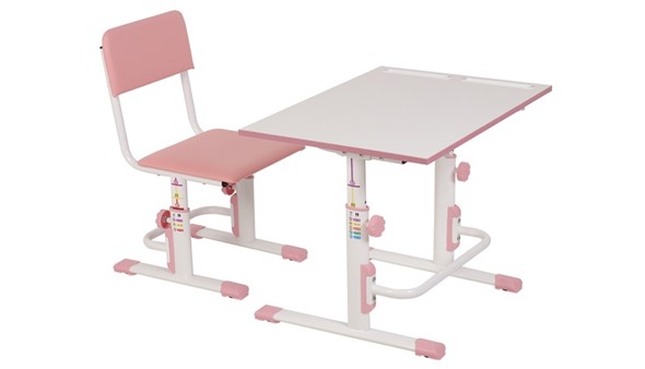 Растущий комплект мебели POLINI Kids Растущая парта-трансформер М1 и стул регулируемый L Белый-розовый в Магадане - изображение