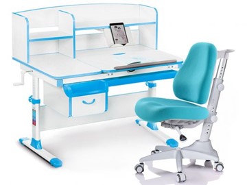 Комплект растущая парта + стул Mealux-EVO Evo-50 BL (арт. Evo-50 BL + Y-528 KBL) / (стол+полка+кресло) / белая столешница / цвет пластика голубой в Магадане