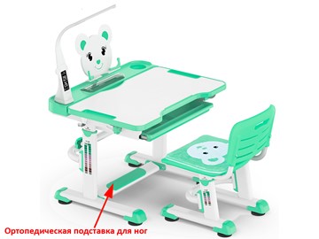 Парта растущая + стул Mealux EVO BD-04 Teddy New XL, с лампой, green, зеленая в Магадане