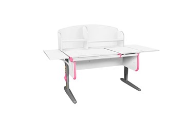 Детский стол-трансформер 1/75-40 (СУТ.25) + Polka_b 1/550 (2 шт.) + Polka_n 1/1200  белый/серый/розовый в Магадане