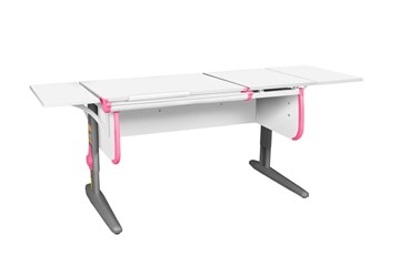 Детский стол-трансформер 1/75-40 (СУТ.25) + Polka_b 1/550 (2 шт.) белый/серый/розовый в Магадане