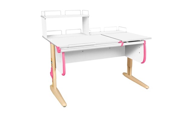 Детский стол-трансформер 1/75-40 (СУТ.25) + Polka_z 1/600 + Polka_zz 1/600 белый/бежевый/розовый в Магадане - изображение