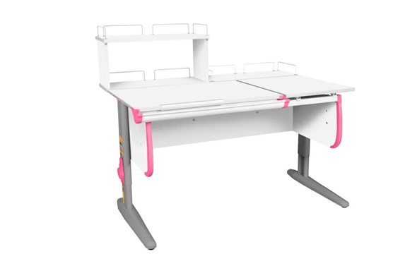 Детский стол-трансформер 1/75-40 (СУТ.25) + Polka_z 1/600 + Polka_zz 1/600 белый/серый/розовый в Магадане - изображение
