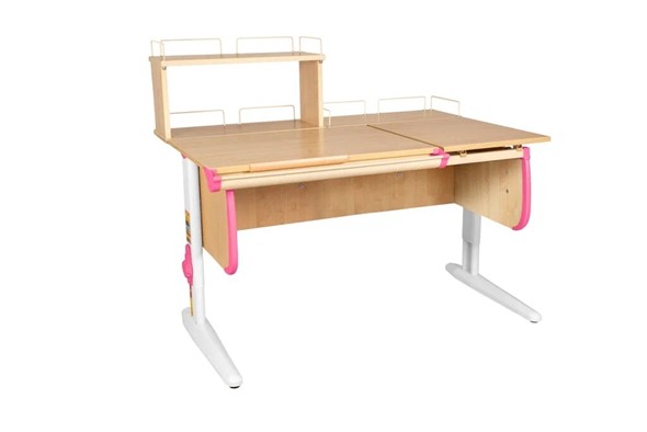 Детский стол-трансформер 1/75-40 (СУТ.25) + Polka_z 1/600 + Polka_zz 1/600 бежевый/белый/розовый в Магадане - изображение