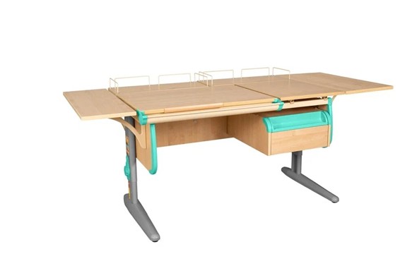 Детский стол-трансформер 1/75-40 (СУТ.25) + Polka_z 1/600 (2 шт.) + Polka_b 1/550 (2 шт.)  + Tumba 1 бежевый/серый/аквамарин в Магадане - изображение
