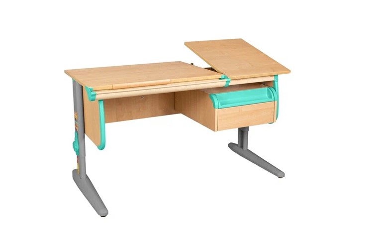 Детский стол-трансформер 1/75-40 (СУТ.25) + Tumba 1 Бежевый/Серый/Аквамарин в Магадане - изображение 3