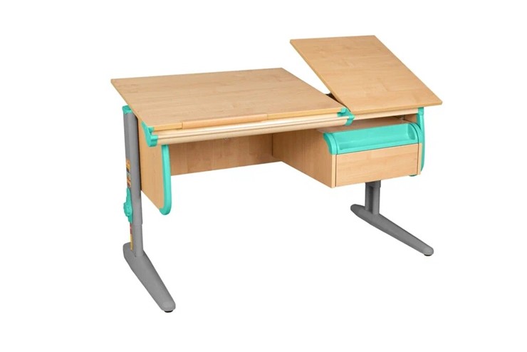 Детский стол-трансформер 1/75-40 (СУТ.25) + Tumba 1 Бежевый/Серый/Аквамарин в Магадане - изображение 2