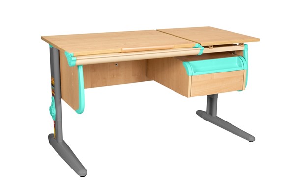 Детский стол-трансформер 1/75-40 (СУТ.25) + Tumba 1 Бежевый/Серый/Аквамарин в Магадане - изображение