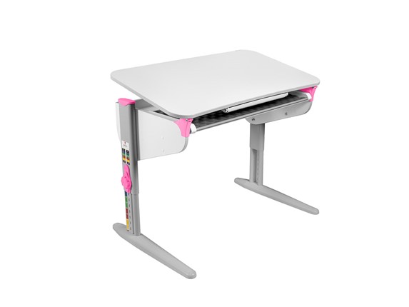 Растущий стол 5/100 (СУТ. 46) Белый/Серый/Розовый с лотком в Магадане - изображение