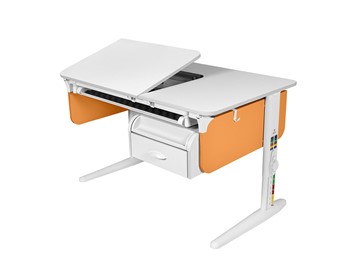 Детский стол-трансформер L/70-45 (СУТ 62) с лотком и навесной тумбой, белый/белый/оранжевый в Магадане - предосмотр